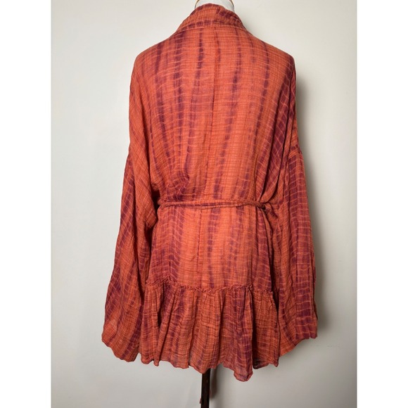 Free People Tie Dye Kimono Wrap Top M/L Oversize Boho Sheer Indie Cover-Up Layer - Picture 3 of 8